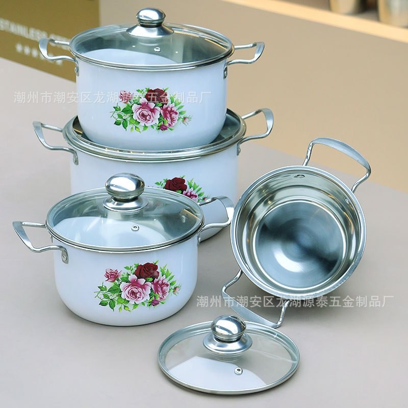 Rumah Dapur - Panci Bunga Calypso/Enamel Kaca Pegangan Stainless Steel Tahan Panas Serbaguna 267-P