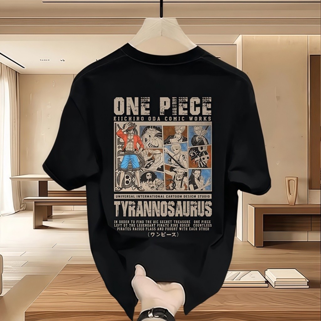 Hitam Putih  Baju lebar, berupa kaos T dengan motif animasi One Piece dari merekashionable Amerika.K