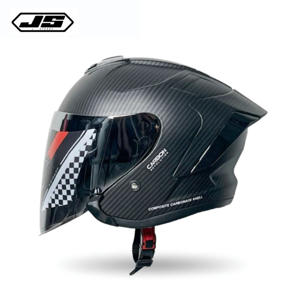 Helm JS Armor Ori Motif Carbon Dof - Half Face Helmet Cowok Keren Paket Pria Ganteng sudah SNI