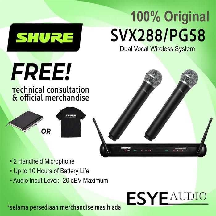 SHURE SVX 288 PG 58 SVX288 PG58 SVX288/PG58 Dual Vocal Mic Wireless Microphone