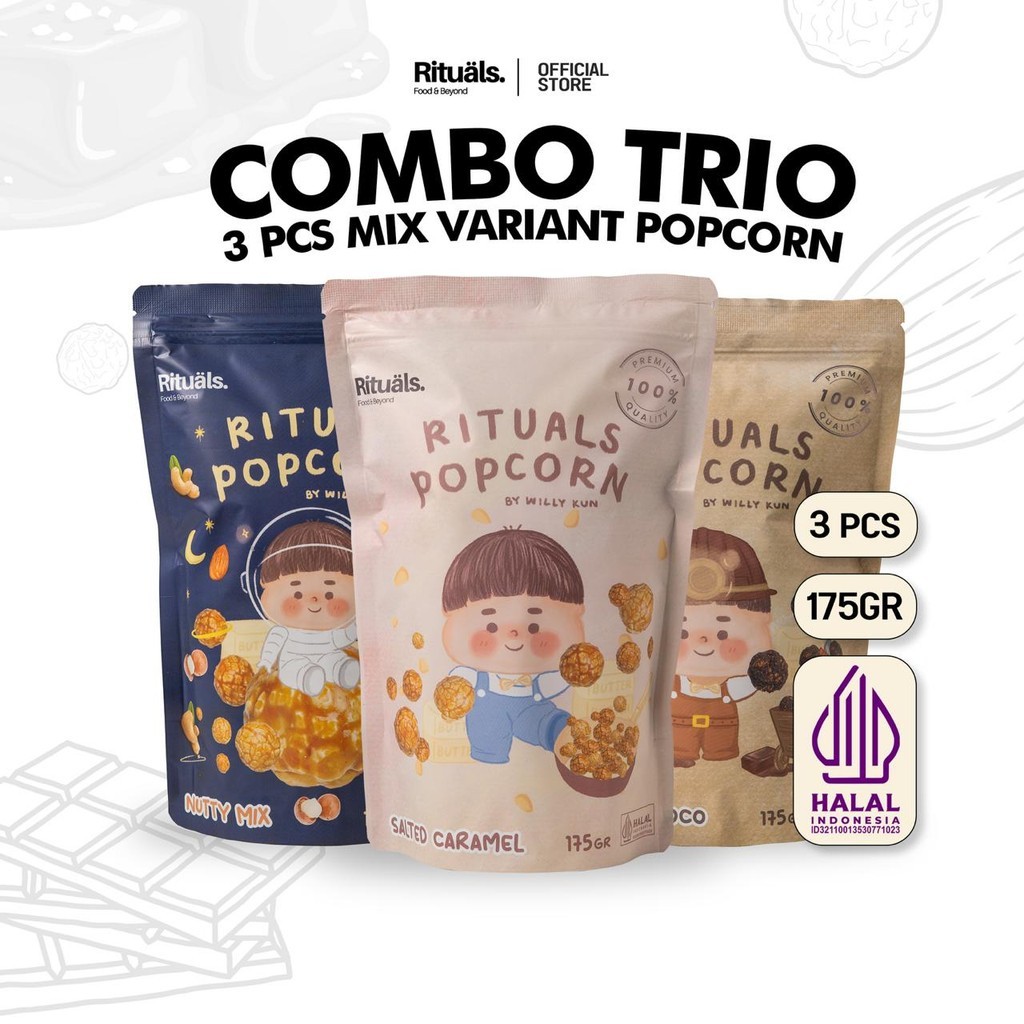 

New Rituals Food [Combo Trio Mix] 3 Bungkus Rituals Popcorn Mix Variant Ukuran Large - Snack Jagung Cemilan Crispy by Willy KunPremium