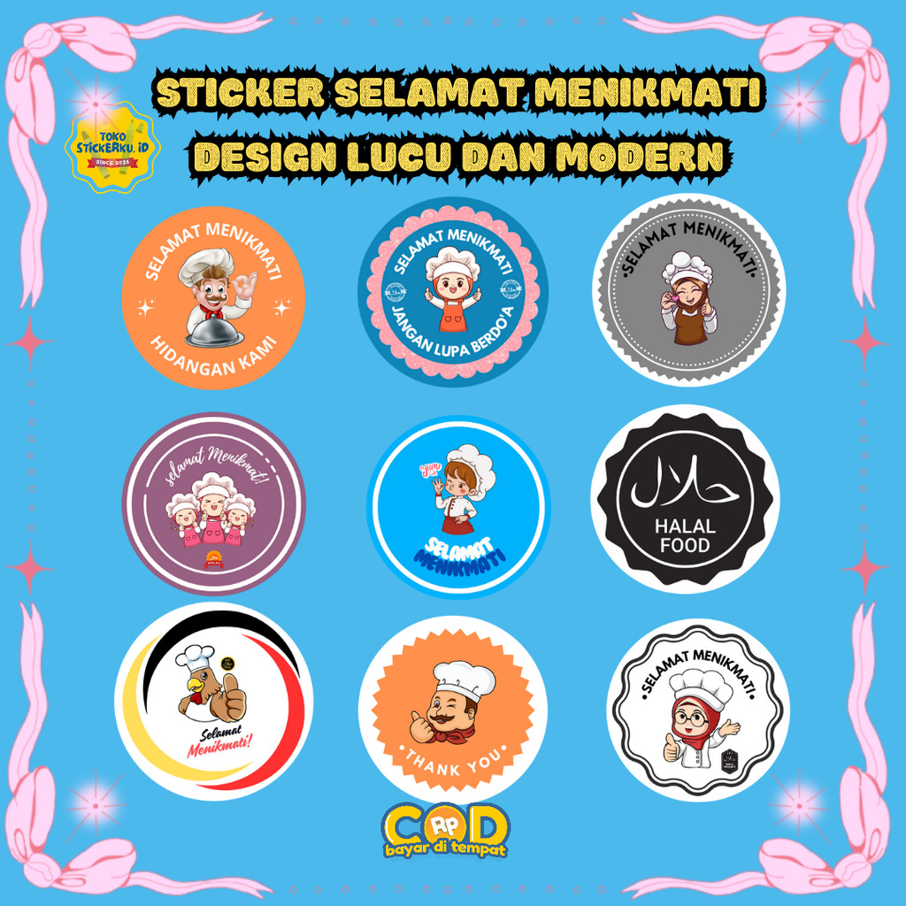 

Stiker Selamat Menikmati / Sticker Bulat Makanan Kue Terima Kasih / Sticker Bulat Unik / Tempelan Jualan Makanan 500 PCS / Stiker Roll Catering Motif Beragam