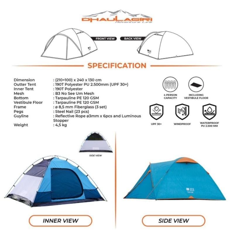 DHAULAGIRI TERRA 45 REBORN TENDA GUNUNG KEMPING CAMPING 4 5 P ORANG DOME DOUBEL LAYER