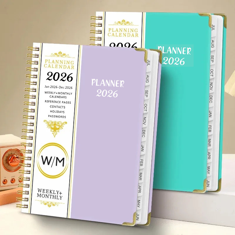 

Paper 2026 Planner Notebook with Index Tags Coil 365 Days Diary Book School Supplies Notepads A5 Daily Plan Schedule Notepad