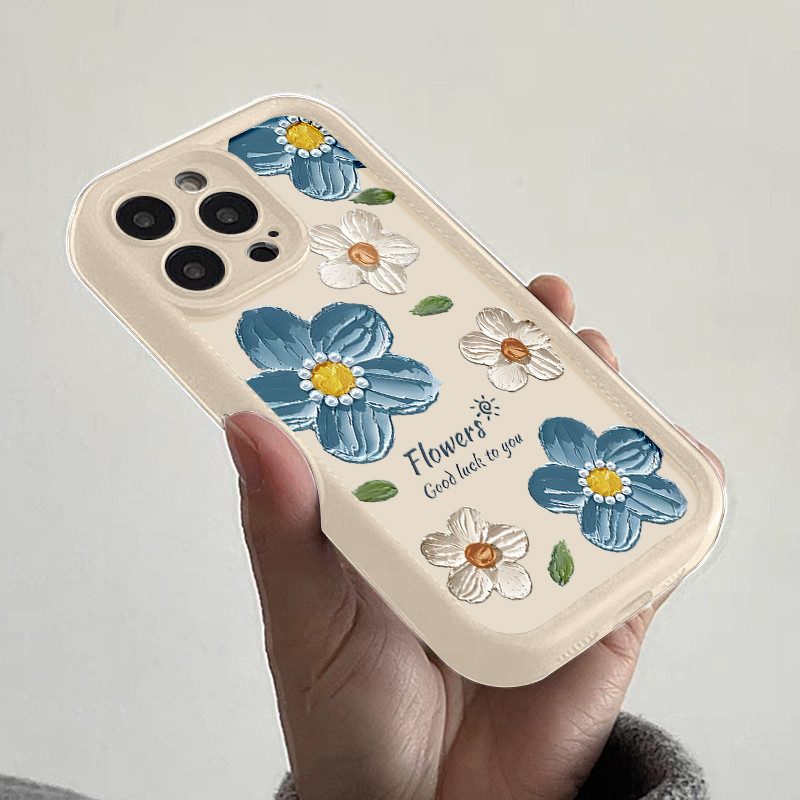 bunga biru Casing Untuk IPhone 16 11 15 13 14 12 Pro Max 7Plus 8Plus SE 2020 XR X XS Max 16 7 8 6S 1