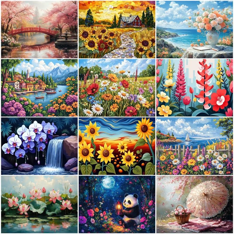 

RUOPOTY Paint By Number Adult Kit Landscape flowers Framed Wall Art Modern Paintings On Number Oil Color Markers Home Decoration