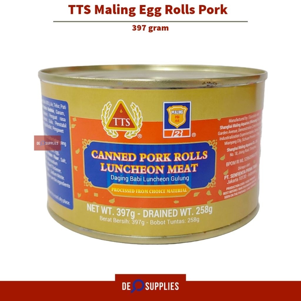 

Maling Egg Rolls 397gr - Canned Pork Rolls Luncheon Meat Daging Gulung Babi