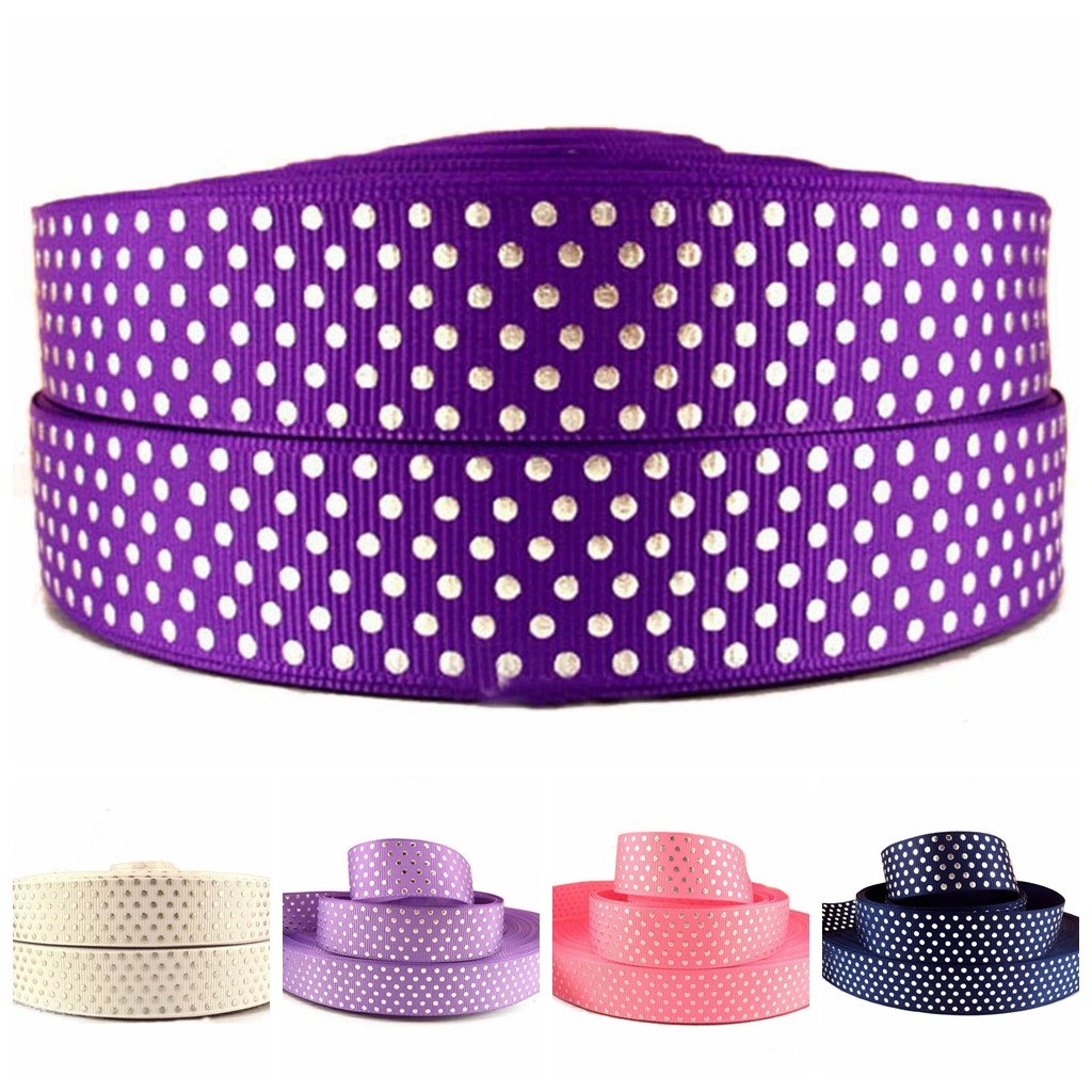

7/8" 22mm Silver Foil Polka Dots Grosgrain Ribbon Welcome Custom Printed