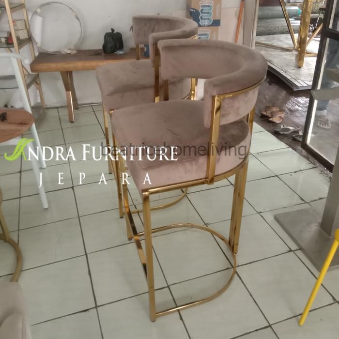 kursi bar minimalis modern, bar chair, kursi rangka stainless gold