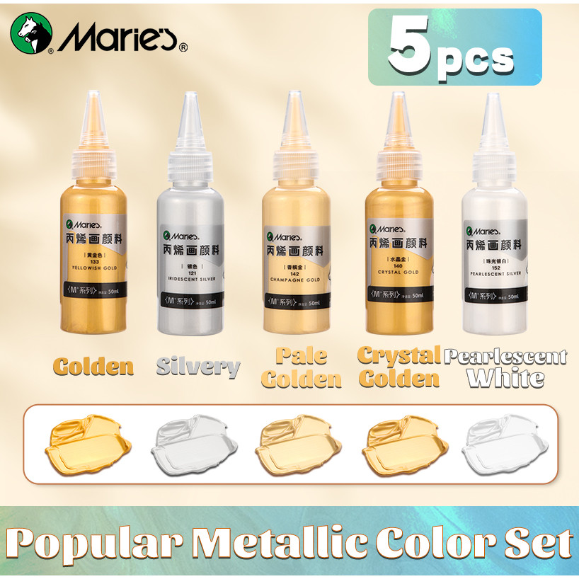 

5pcs Marie's Metallic Acrylic Paint Set,Pearlescent Shimmer for Craft,DIY,Rock,Painting,for Adults,Artists(50ml/1.7fl. oz Tubes)