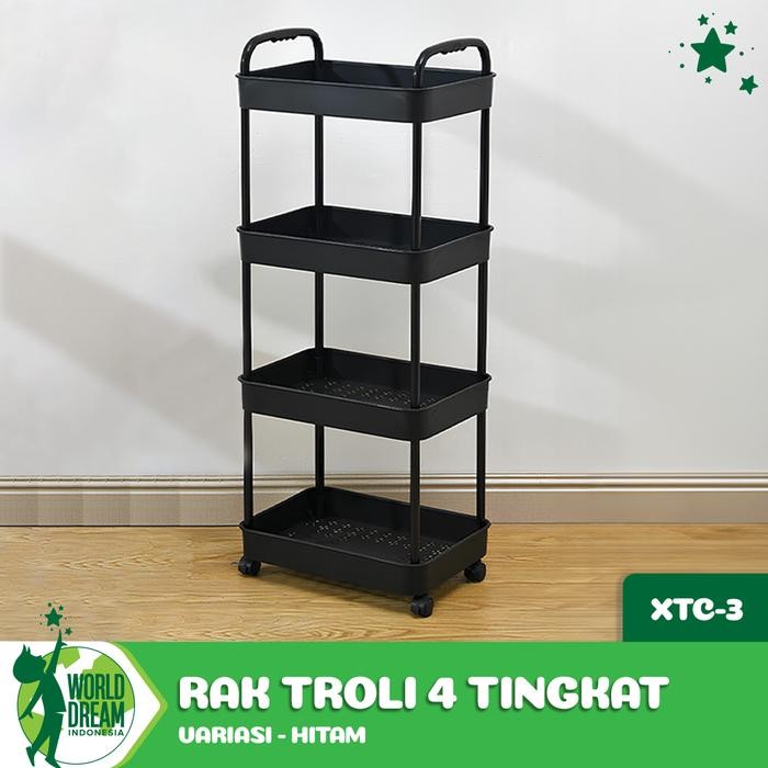 

COD Keranjang Troli 4 Susun dengan Roda dan Pegangan Tempat Penyimpanan Makan - HITAM