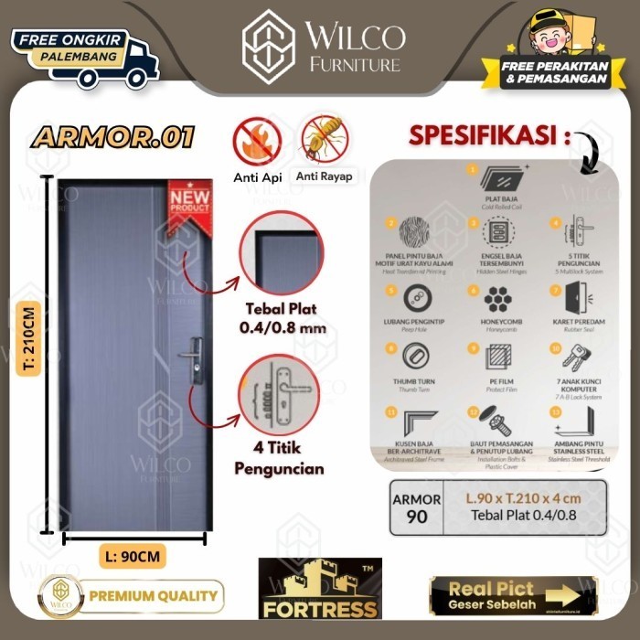 Pintu Baja Fortress Armor 01 / Pintu Utama Single Door Modern Palembang