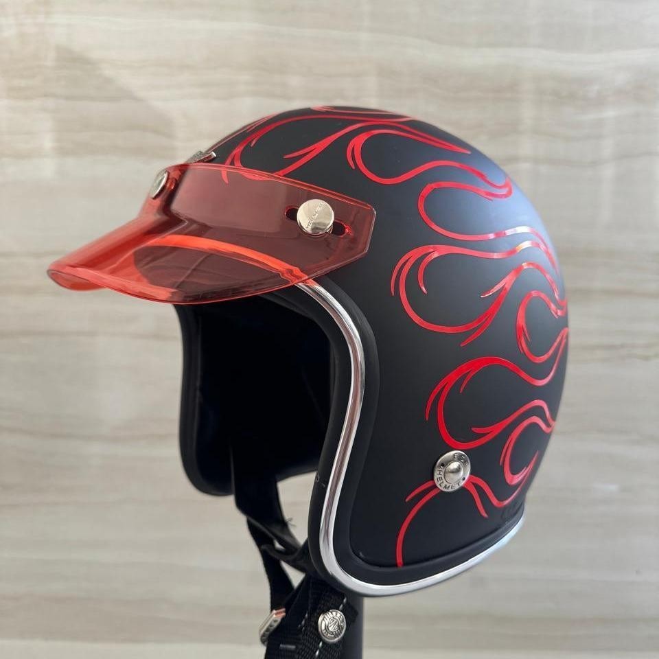 Helm Slim Head Retro Merk - DAG Helm SNI (Motif Api)