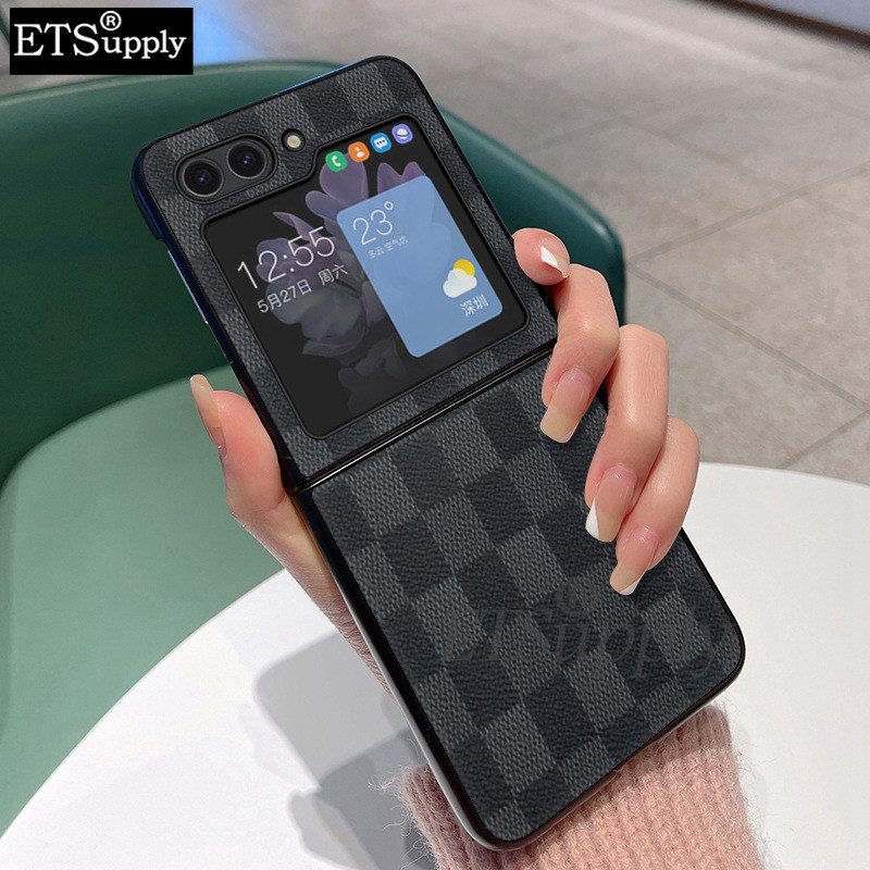 Phone case Samsung Galaxy Z Flip5 Zflip 6 7 FE Canvas Plaid Cowhide Texture Design Samsung Galaxy Z 