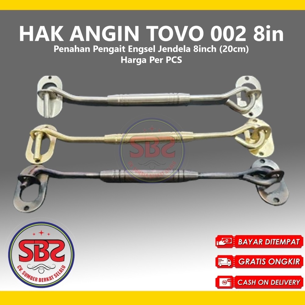 Hak Angin TOVO 8in / 20cm - Penahan Pengait engsel jendela 8 inch chrom Merk TOVO