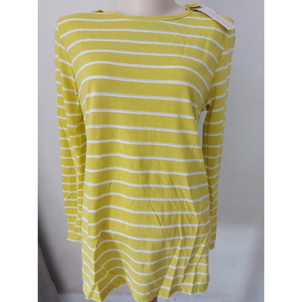 S/-Kaos wanita-Blouse wanita/PH3NOMEN4L- Lengan Panjang/KUNING-GARIS2/2024