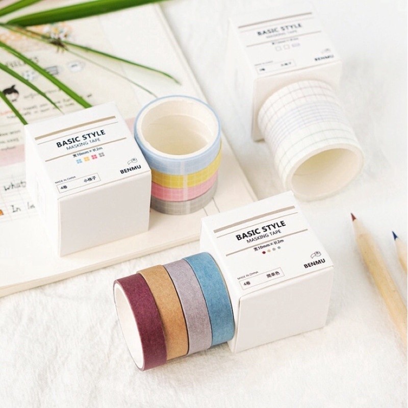 

[riBBon] Washi Tape Paper Basic Solid Color Decorative Grid Foil Masking Tape Stickers