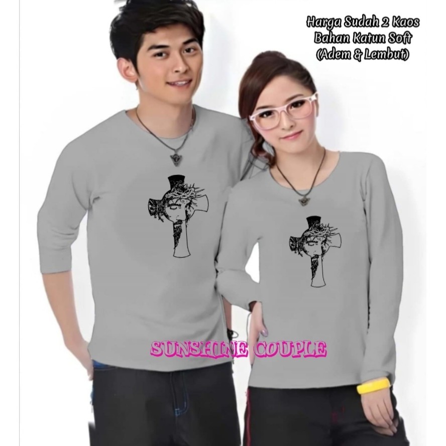 (HARGA 2 BAJU) KAOS COUPLE GAMBAR YESUS LENGAN PANJANG UK.M-XXL EDISI PASKAH / NATAL / KAOS KEMBARAN