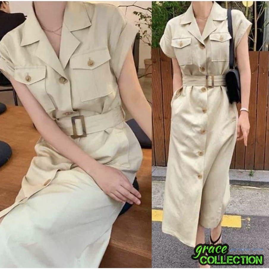 DRESS BLAZER STYLE VNECK SIFA + BELT / DRESS WANITA KOREA STYLE / DRESS KANTOR / ELEGANT DRESS / DRE