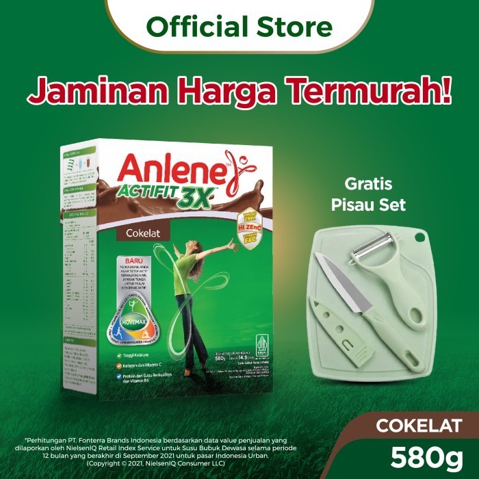 

TERJUAL Anlene Actifit 3X Susu Bubuk Dewasa Cokelat 590g Free Gift - Pisau Set