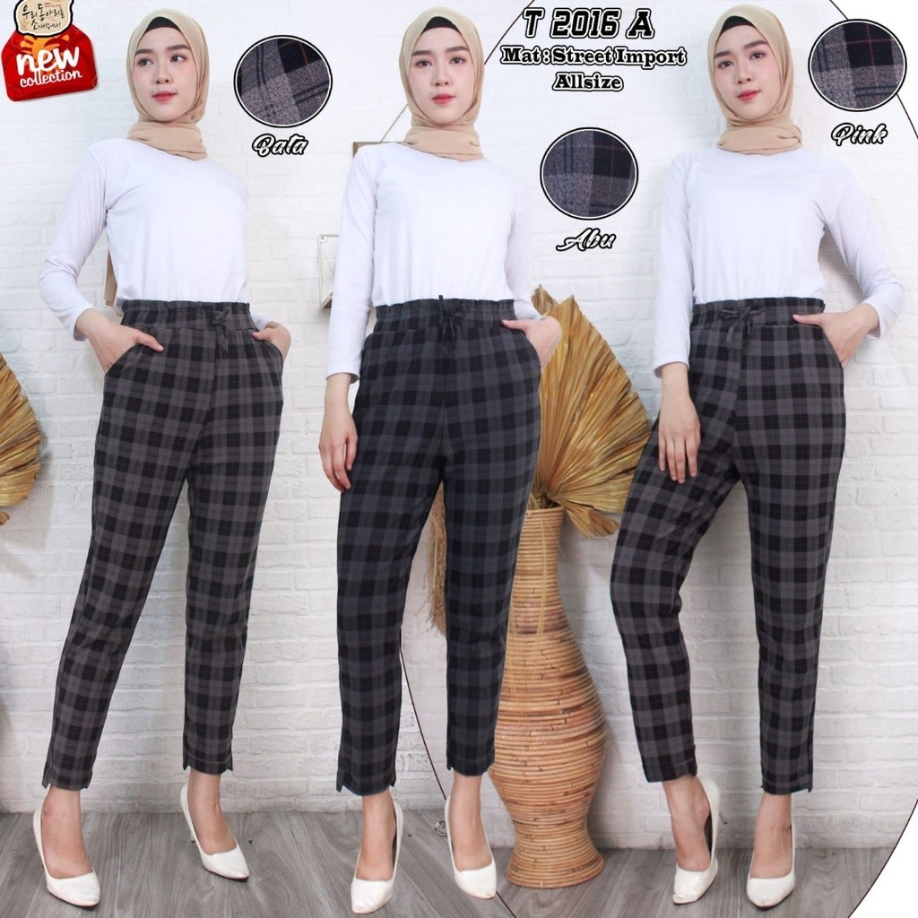 Celana kotak kotak wanita import celana wanita kotak tartan celana wanita baggy pants kotak korea