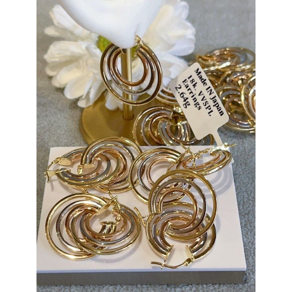 COD18K SAUDI GOLD PAWNABLE Tricolor Hoops Earring 18k Gold（3.76