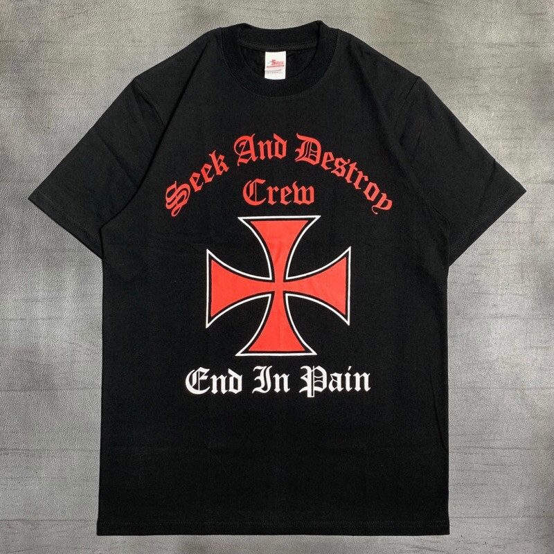 Tshirt SEEK AND DESTROY CREW - END IN PAIN Kaos Hitam Cotton combed