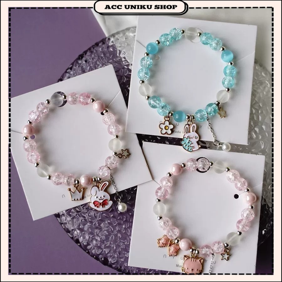 AU - GELANG TANGAN KOREA KRISTAL AESTHETIC / BRACELET GELANG TALI COUPLE / GELANG TANGAN KOREA BESTI
