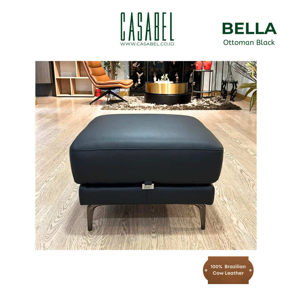 Sofa Ottoman Kulit Asli CASABEL Bella Black / Puff Ottoman / Kursi Ottoman / Kursi Tamu Ottoman