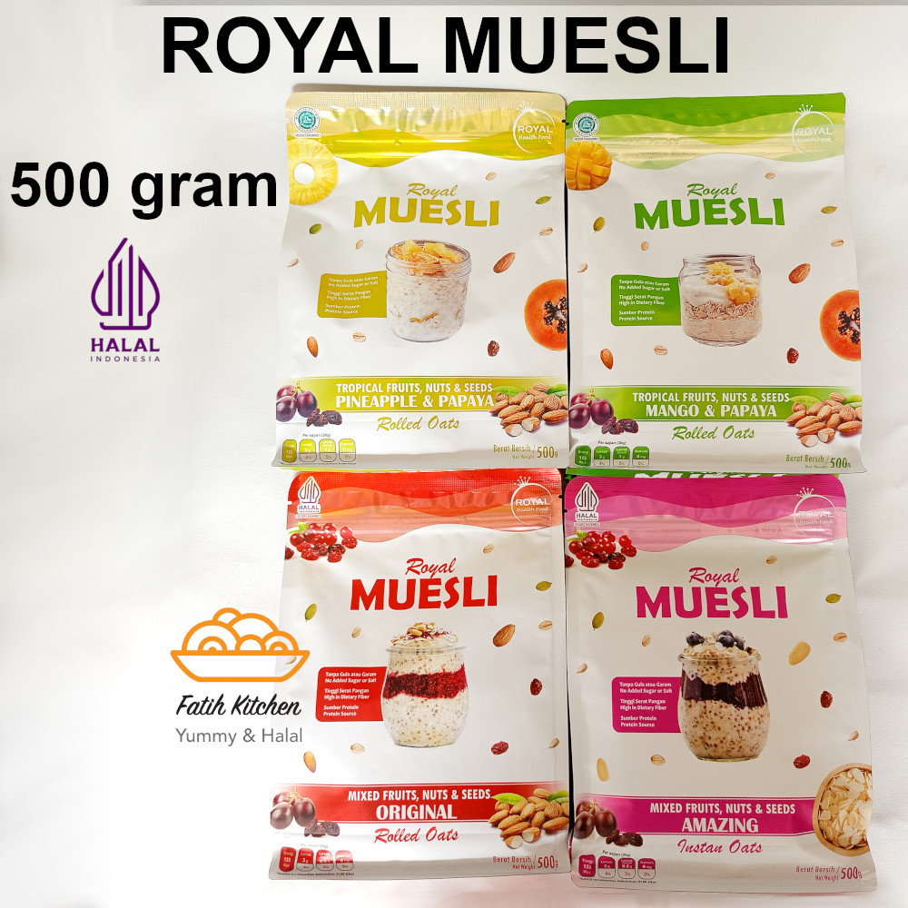 

ROYAL MUESLI 500 gr Varian Original, Amazing Tropical Mango Papaya Pineaple Oatmeal Halal