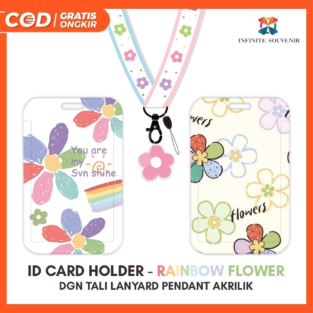 

[N003] RAINBOW FLOWER / Name Tag Card Holder Motif Bunga Tulip / Bunga Warna Warni dengan Tali Lanyard Pendant Akrilik / ID Card Holder Tali Gantungan Acrylic Motif Estetik / Nametag / Tempat Kartu Flazz / Emoney