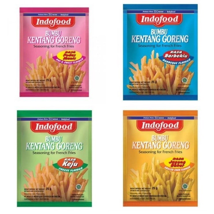 

BUMBU KENTANG GORENG INDOFOOD 25 GRAM RASA BARBEQUE JAGUNG BAKAR KEJU PEDAS MANIS BARBEKIU FRENCH FRIES SEASONING 25GR GR PINK BIRU HIJAU ORANGE WDMART