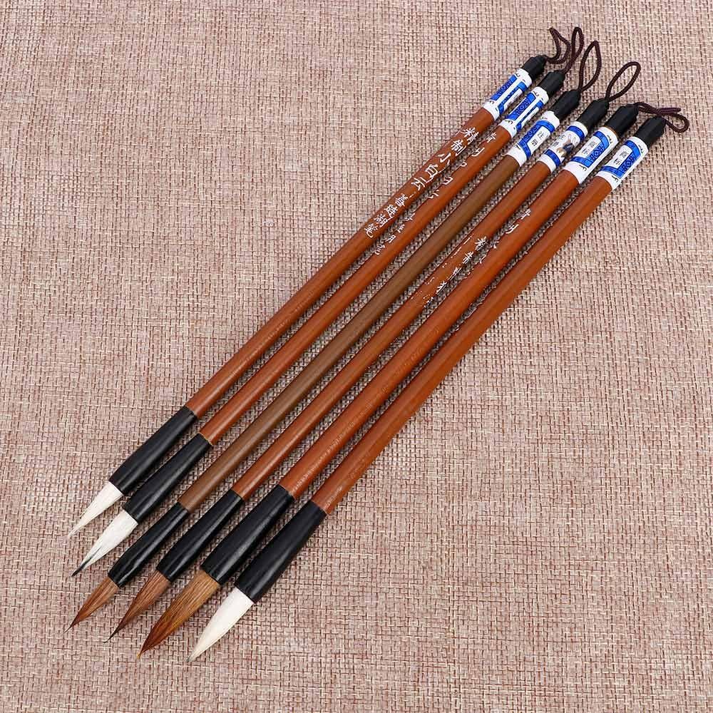 

6pcs Traditional Chinese White Clouds Bamboo Wolf's Hair Writing Brush for Calligraphy Painting Practice Writing Brushes