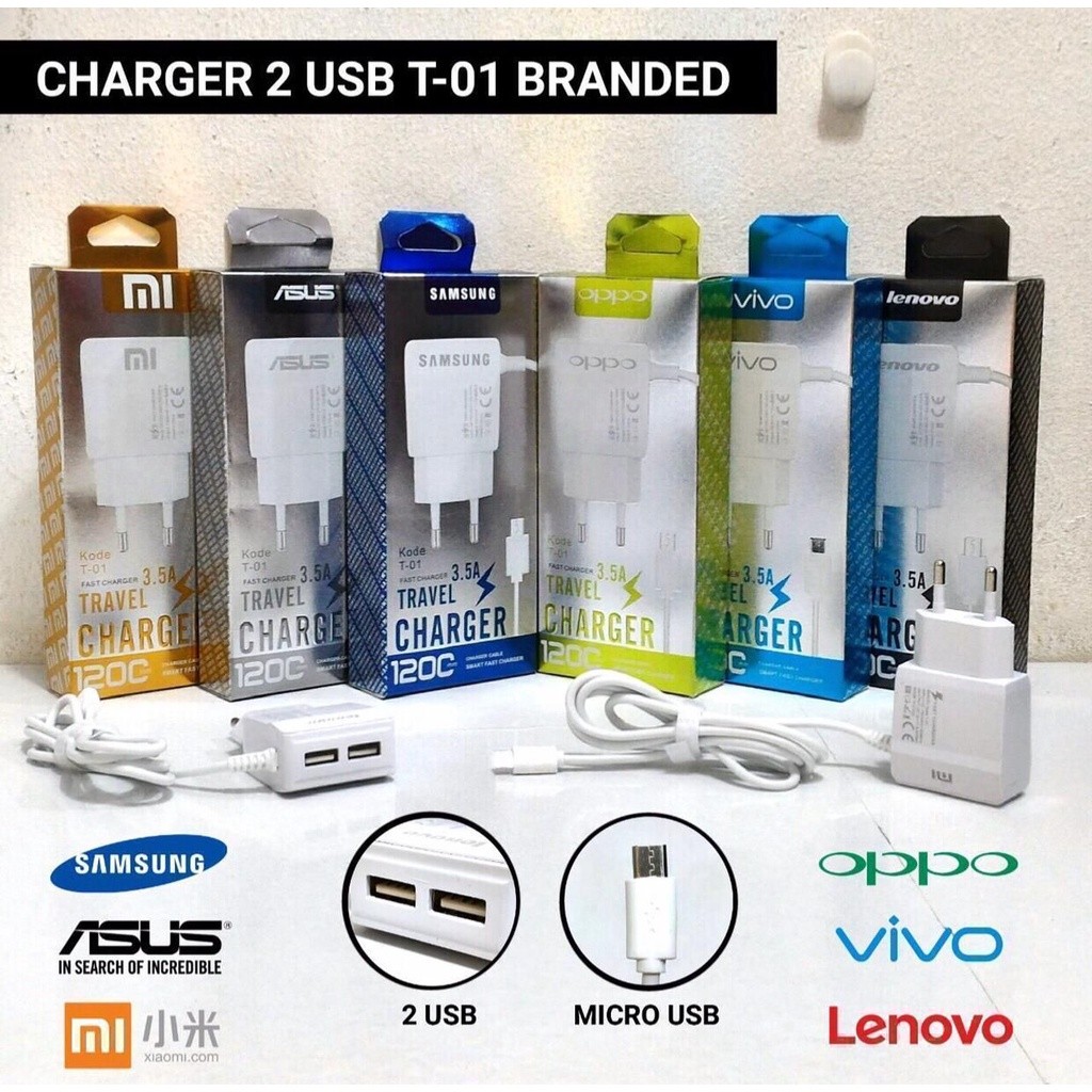Charger Branded 2Usb T-01 Fast Charger 3.5A Travel charger Micro/v8