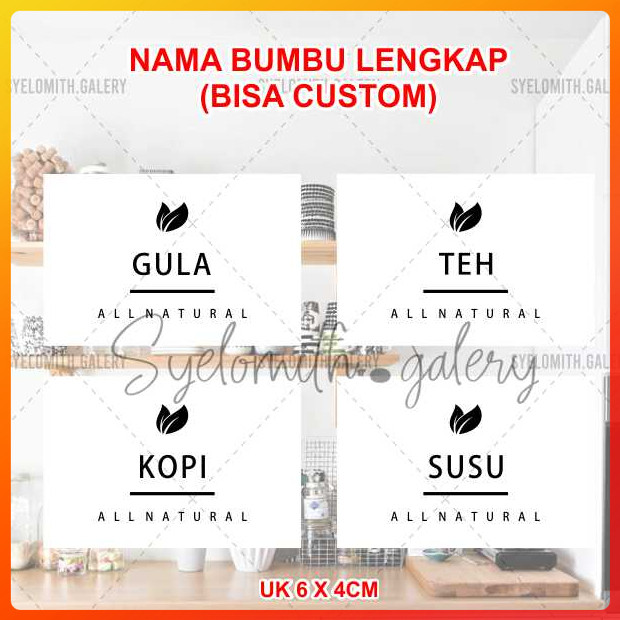 Terlengkap Stiker Bumbu Dapur Bisa Request / Custom - Stiker Bumbu All Natural 6X4Cm Abjad A-K - Col