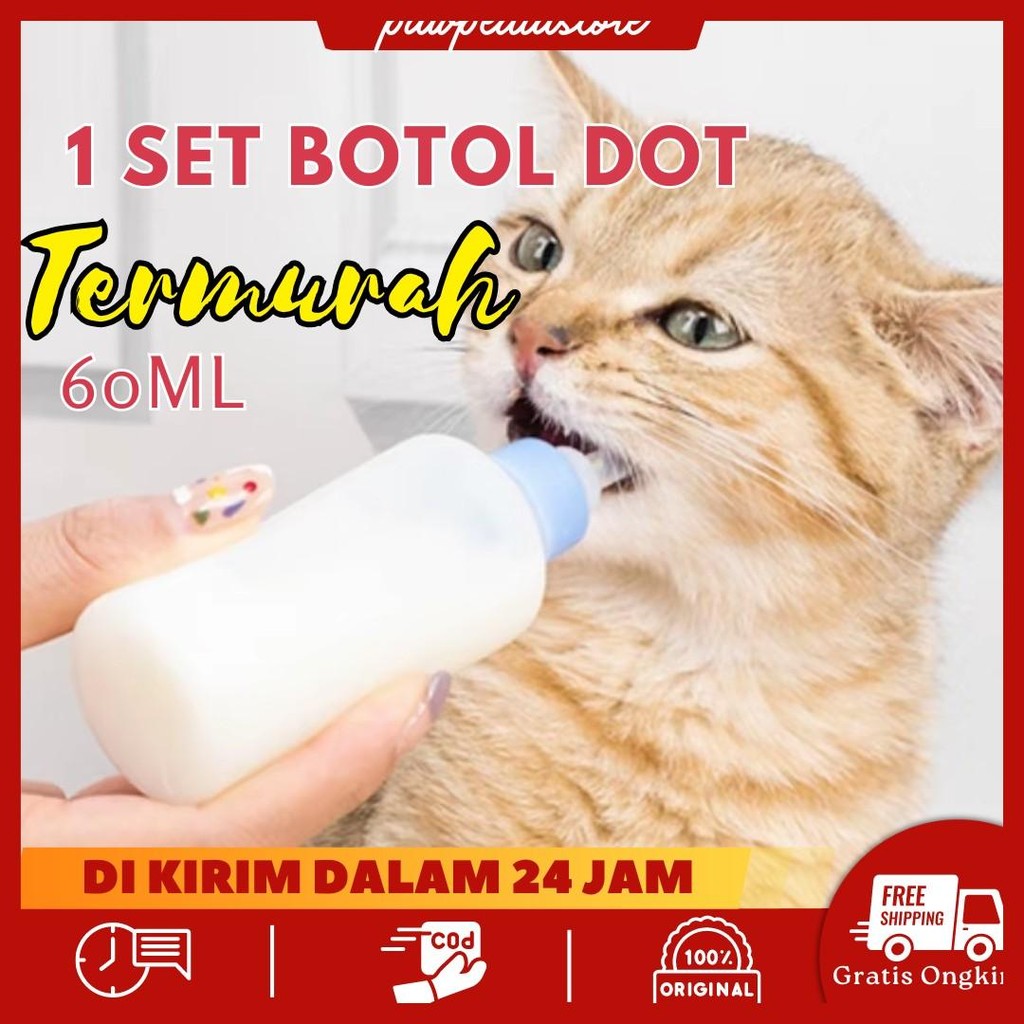 pawpedia Botol Dot 60ml Baby Kitten Puppy Kelinci Botol Susu Kucing Anjing Set Botol Susu Hewan Peli