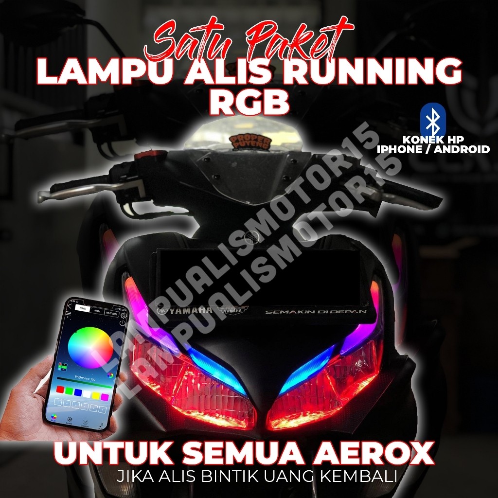 LAMPU ALIS RGB RUNNING AEROX FREE DEVIL EYE WARNA WARNI / LAMPU ALIS HEADLAMP YAMAHA AEROX