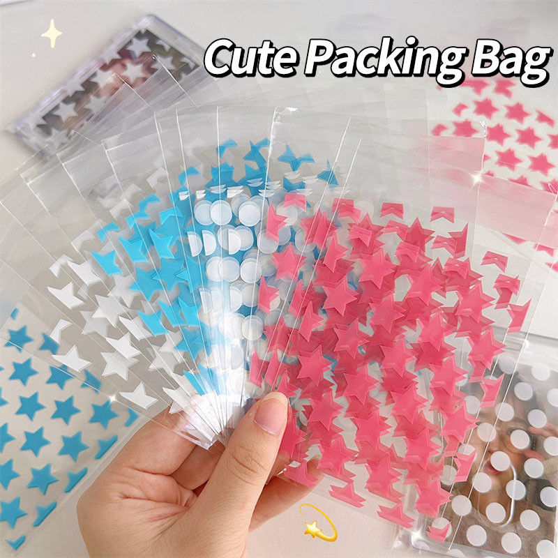 

50/10pcs Card Packaging Bag Star Print Card Protective Film Dessert Cookies Packaging Bag Self Adhesive Packaging Supplies