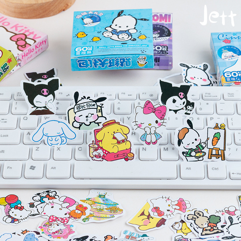 

60 Buah Stiker Perekat Lucu Sanrio Stiker Kartun Kuromika Kotak Hadiah Anjing Pacha Anjing Kayu Manis-Jett