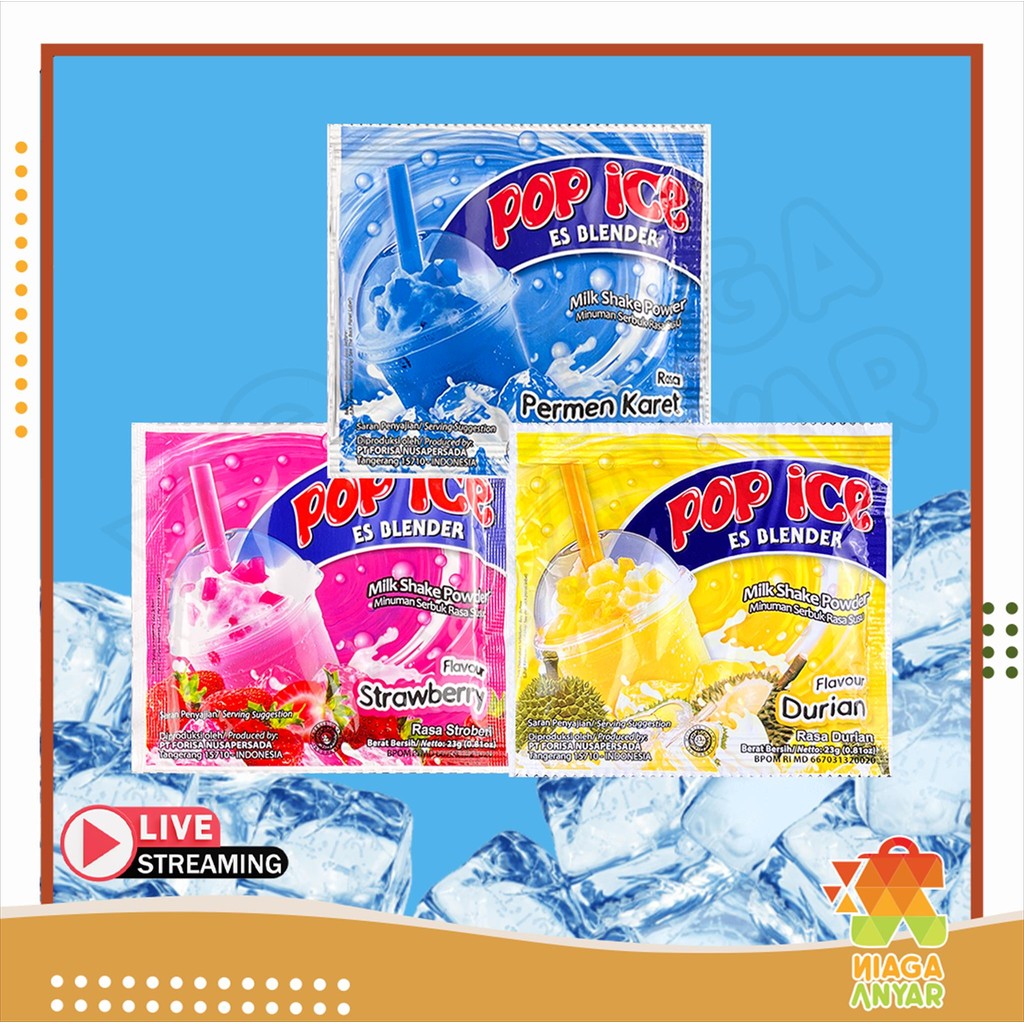 

NA Pop Ice Es Blender Satuan / Popice Minuman Sachet Serbuk Bubuk / Milk Shake Powder Drink Instant Aneka Rasa