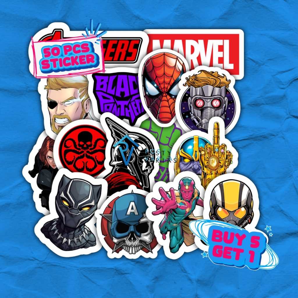 

50 Pcs Stiker Pack Kartun Marvel Avengers Aesthetic Untuk Case HP Laptop Tumbler Helm Anti Air