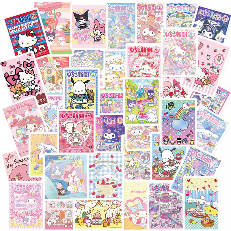 

50/64Pcs Cartoon Sanrio Poster Stickers Kawaii Girls Hello Kitty Kuromi Decals DIY Phone Diary Cute Stickers for Kids Toys