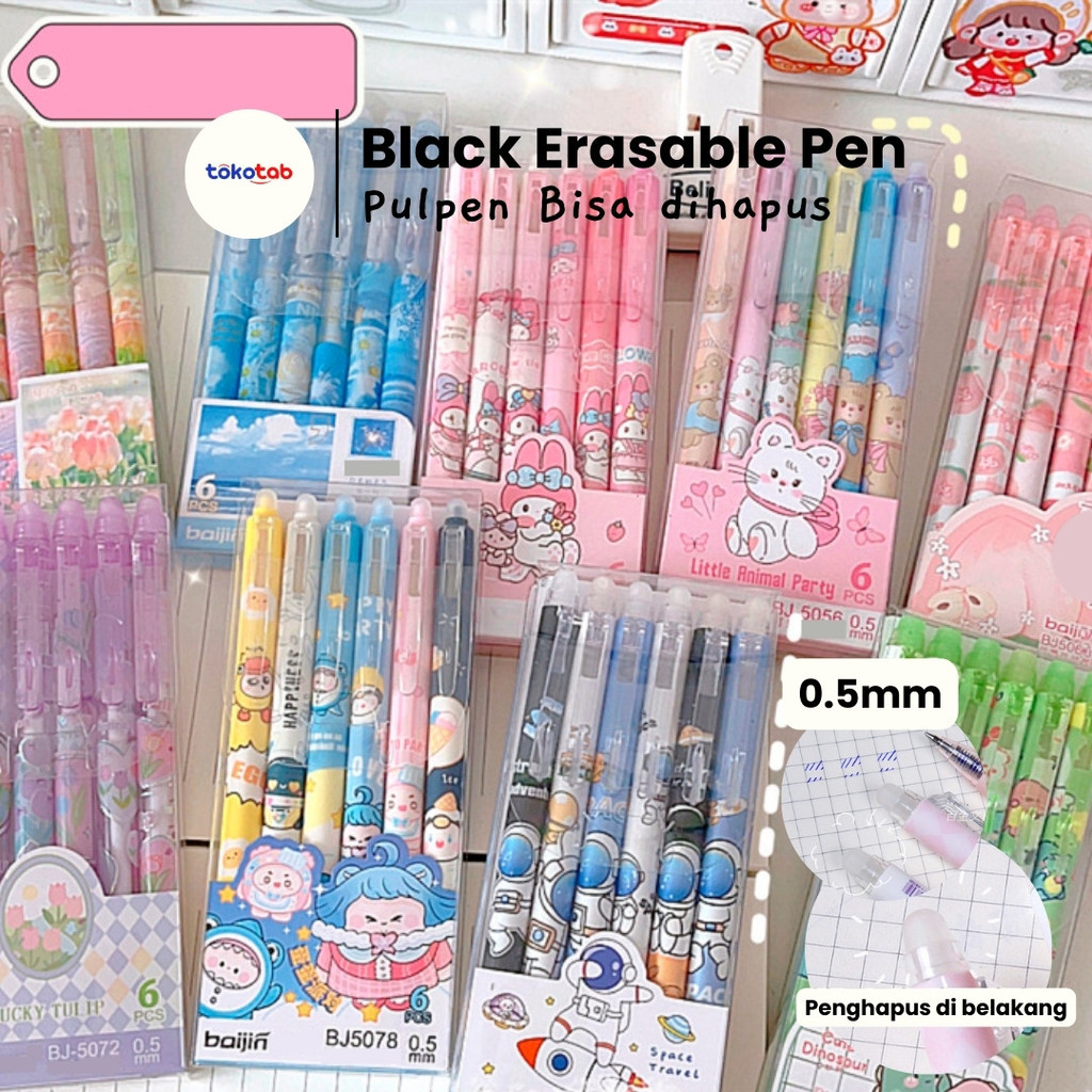 

Tokotab - [SET/6PCS] Pulpen Erasable Bolpen Gel Hapus 0.5mm Hitam Pulpen Gel Hapus / Erasable pen bolpen bisa dihapus