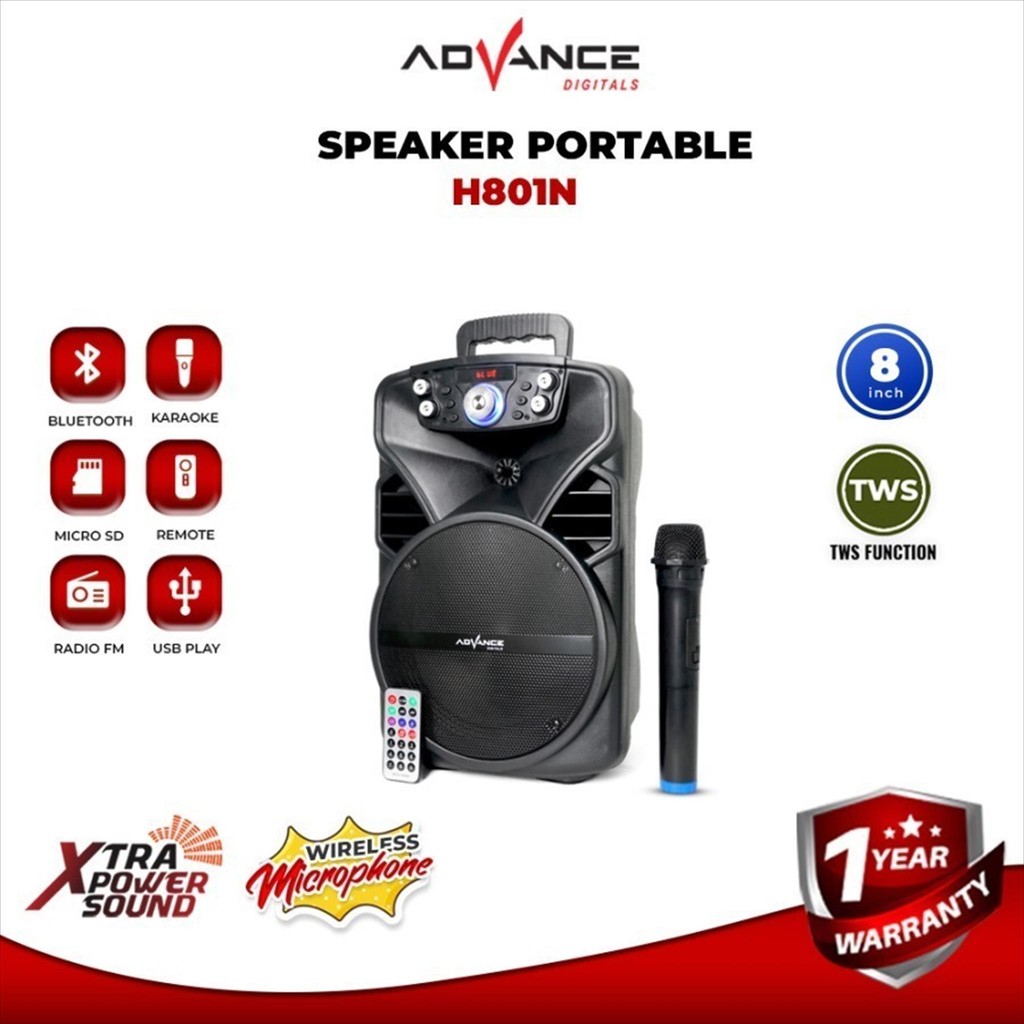 ADVANCE H 801 N / H801N Speaker Portable Bluetooth 8 Inch Wireless Garansi Resmi 1 Tahun Advance