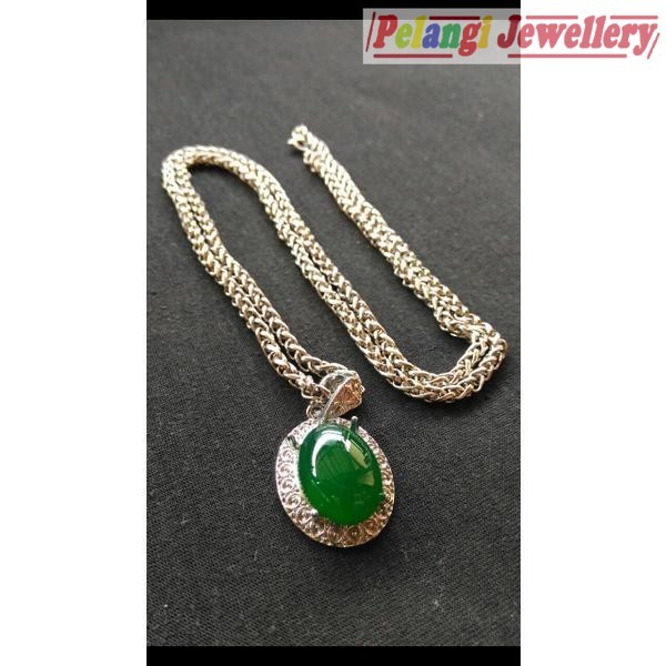 Liontin Kalung Titanium Batu Akik Natural Hijau Garut Chrysoprase HQ