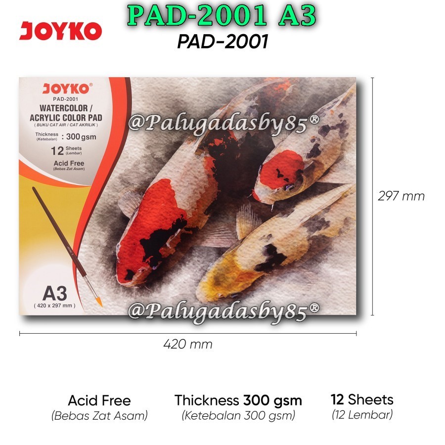 

(1 Biji) GROSIR Sketch Book JOYKO PAD-2001 A3-12 300 Gsm / Joyko Watercolor Pad PAD-2001