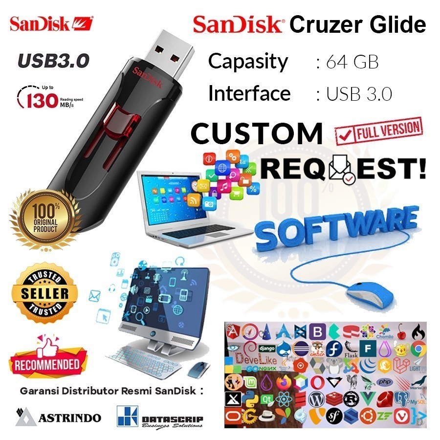 Flashdisk Sandisk 64GB Original Custom Request Aplikasi #CUS-REQ64G