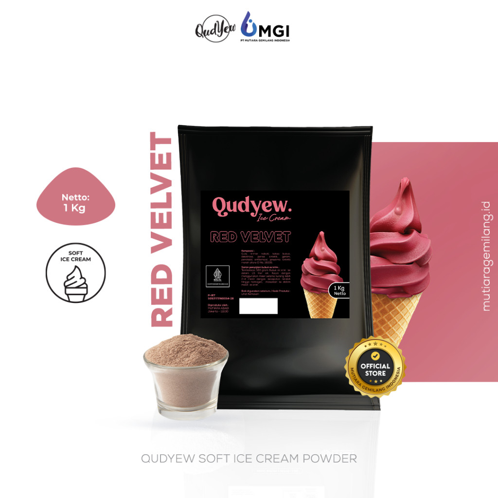 

. Qudyew Ice Cream Powder Red Velvet 1kg / Bubuk Es Krim 1kg Premix