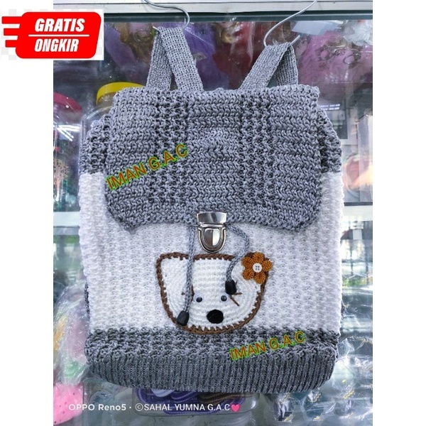 tas ransel rajut karakter hello kitty/tas gendong rajut hello kitty