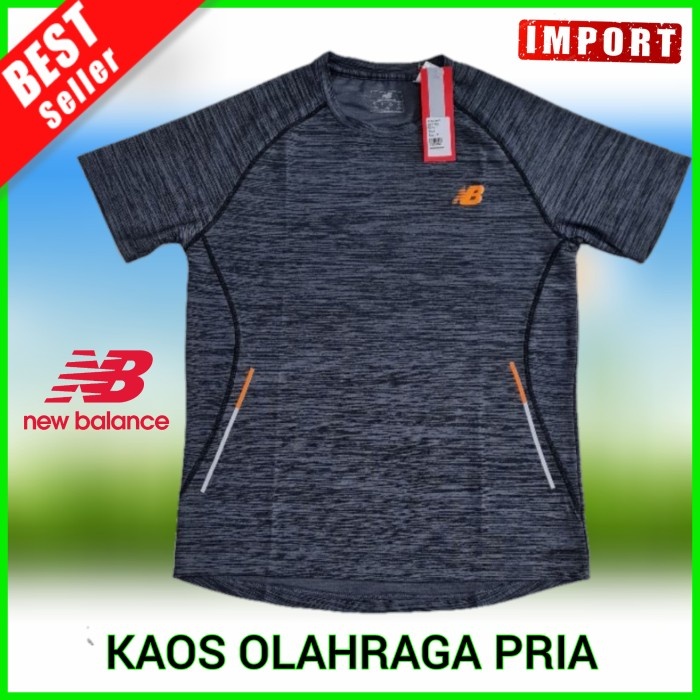 PREMIUM Kaos OlahRaga Pria Senam Fitness Gym Lari Baju Training Fitnes - Merah, XL - Logo NB